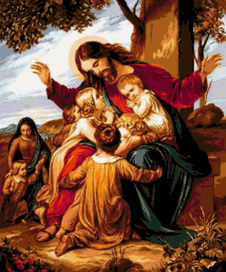 Иисус и Дети - дети, иисус, религия, икона - предпросмотр