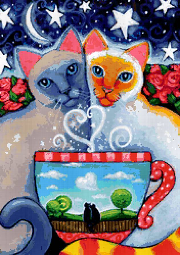 котики - кошки, любовь, кот, фентези, чай, коты, кошка, животные - предпросмотр