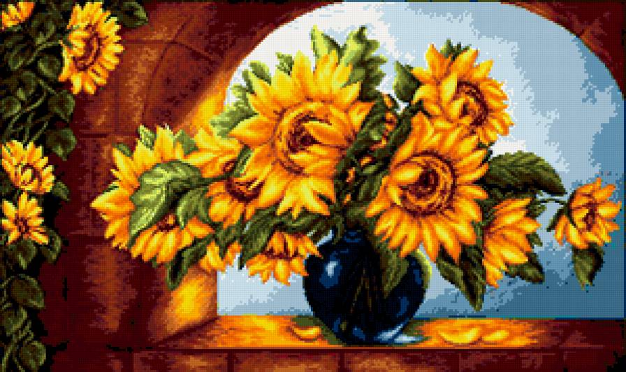 ПОДСОЛНУХИ - ваза, натюрморт, окно - предпросмотр