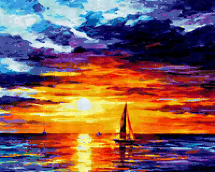 Закат море - море, лодка, закат - предпросмотр