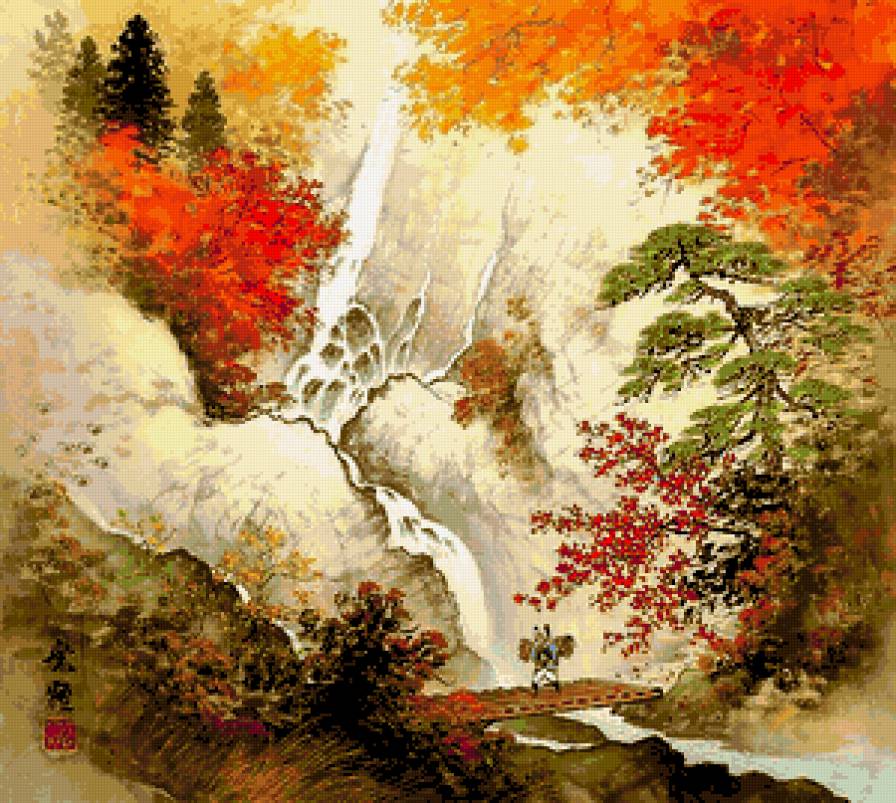 Серия "Пейзажи" - горы, пейзаж, водопад, осень, люди - предпросмотр