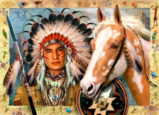 индеец и лошадка - лошади, лошадь, мужчина, мотив, животные, индейцы - оригинал