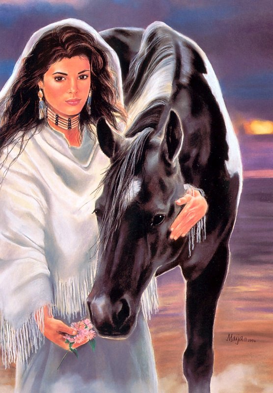 девушка - индейцы, животные, женщина, образ, лошадка, лошади, лошадь, мотив, конь - оригинал