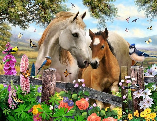 лошади - цветы, лошадь, животные, конь, огород - оригинал