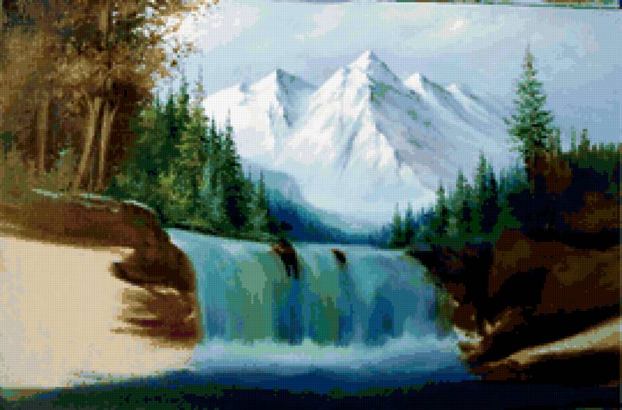 Водопад в горах - водопад, природа, пейзаж, горы - предпросмотр