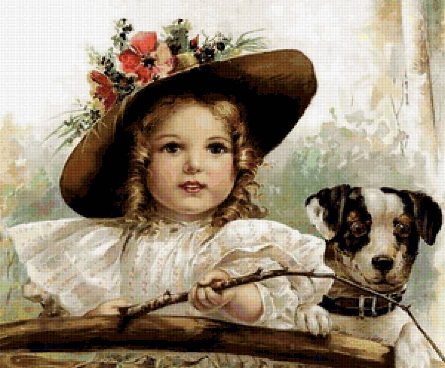 МАЛЕНЬКАЯ МИСС ЭЛЕГАНТНОСТЬ - девочка в шляпе, детское, дети, девочка с собачкой, собака - предпросмотр