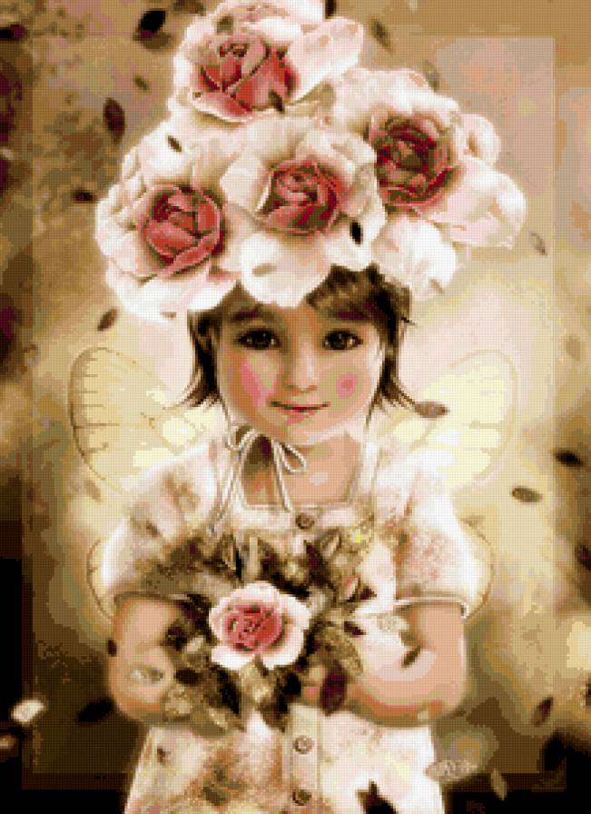 МАЛЕНЬКАЯ МИСС ЭЛЕГАНТНОСТЬ - , цветы, детское, девочка в шляпе, розы, дети, мисс-весна - предпросмотр