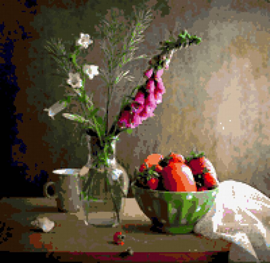 колокольчики - картина натюрморт ваза цветы колокольчики - предпросмотр