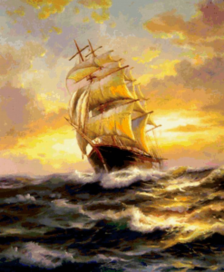 Море - корабль, море, пейзаж - предпросмотр