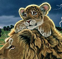 Львенок с мамой - мама и дитя, хищник, лев, животные - оригинал