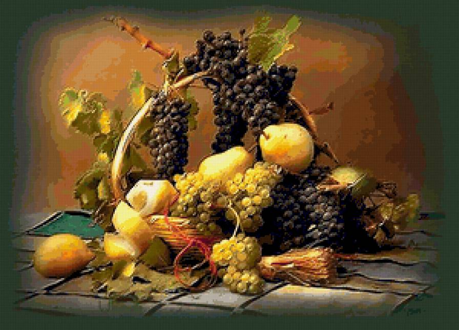 Натюрморт - вкусно, натюрморт, виноград, фрукты, картина - предпросмотр