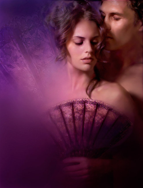 В сереневом тумане - поцелуй, веер, парень, пара, девушка - оригинал