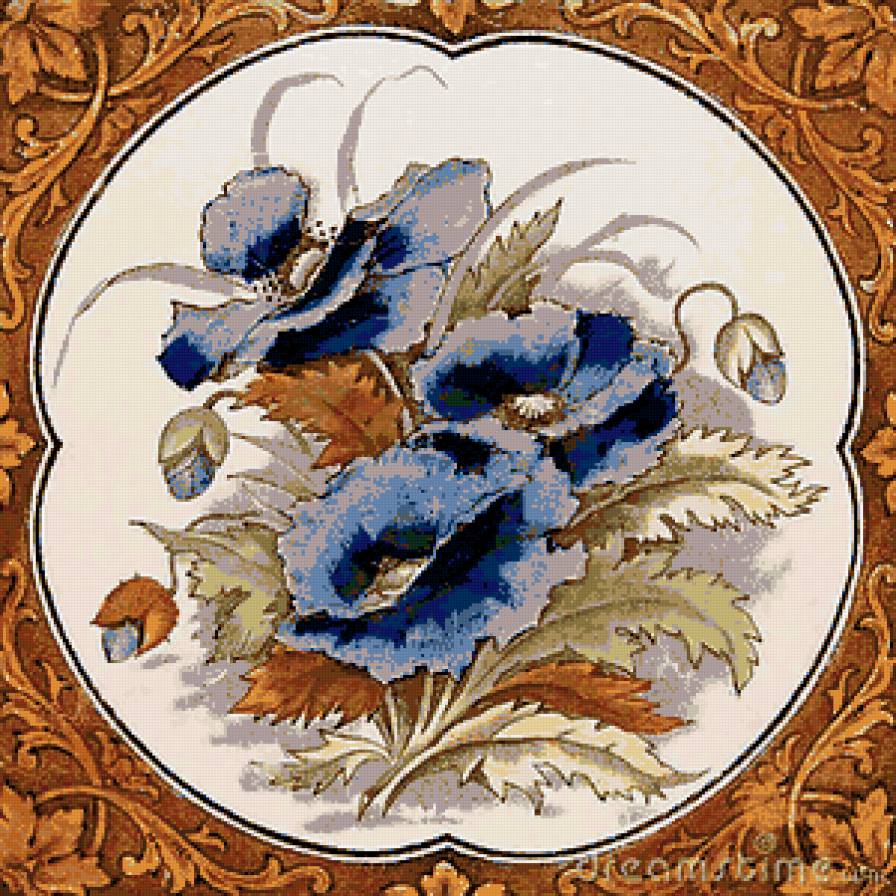 Подушка "Синие маки" - цветы, мак, узоры - предпросмотр