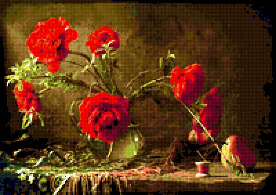 розы - картина натюрморт розы ваза - предпросмотр