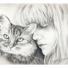 Оригинал схемы вышивки «Девушка и кошка» (№264853)