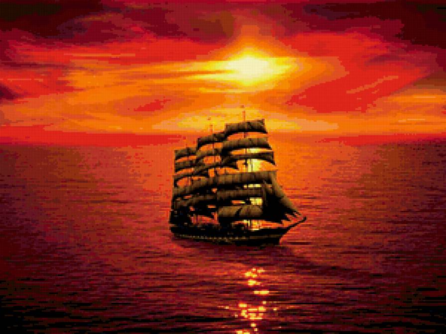 Корабль на закате - закат, корабль, море - предпросмотр