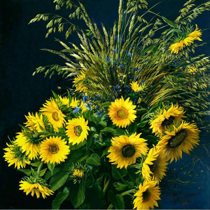 №265203 - картина, подсолнухи, букет, цветы - оригинал