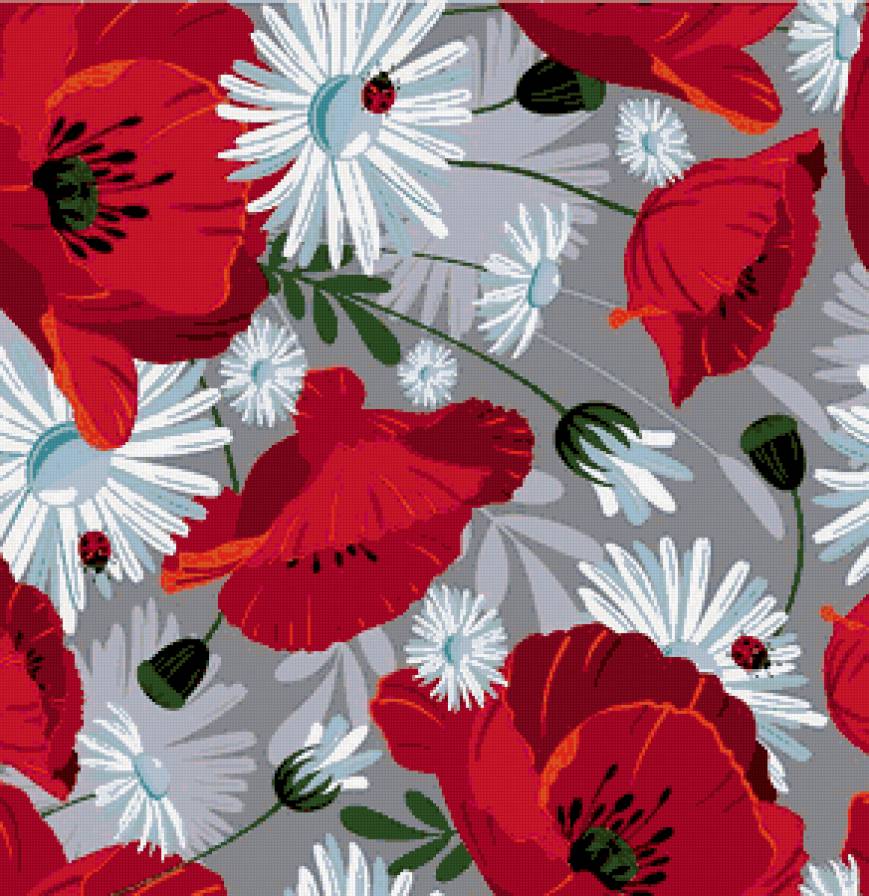 Подушка "МАКИ РОМАШКИ" - цветы, маки, букет, ромашки - предпросмотр