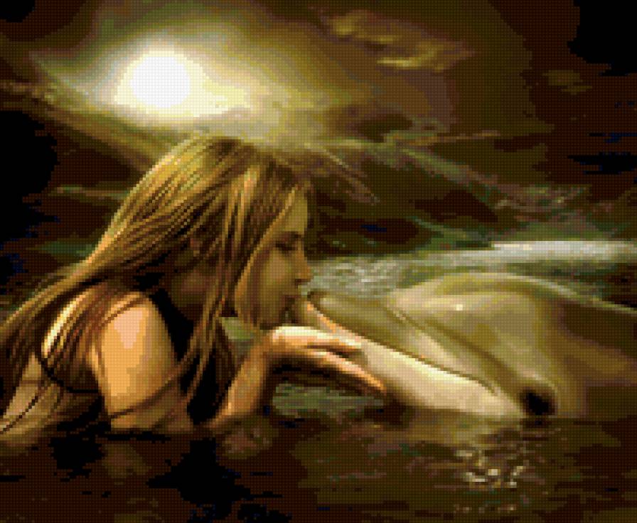 девочка и дельфин - море, люди, дельфины - предпросмотр