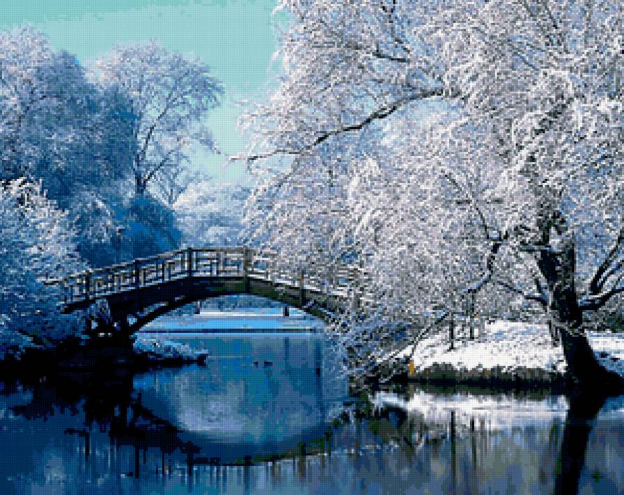 Зимний пейзаж - зима, мостик, река, пейзаж - предпросмотр