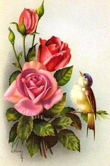птичка на розе - оригинал