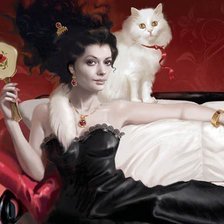 Схема вышивки «Леди с котом.»