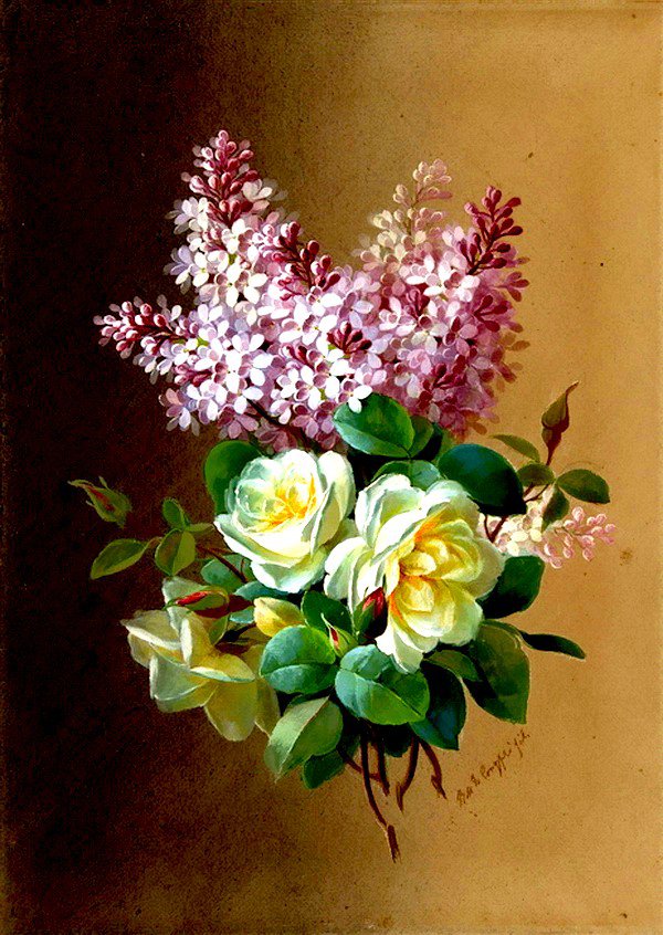 букет - винтаж, сирень, розы - оригинал