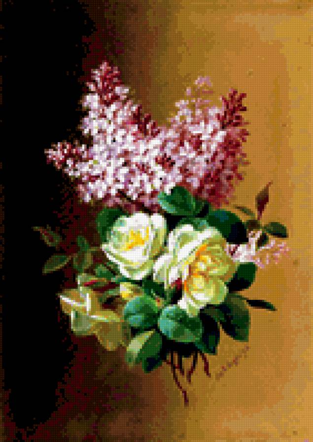 букет - винтаж, сирень, розы - предпросмотр