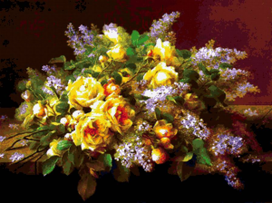 букет - винтаж, сирень, розы - предпросмотр