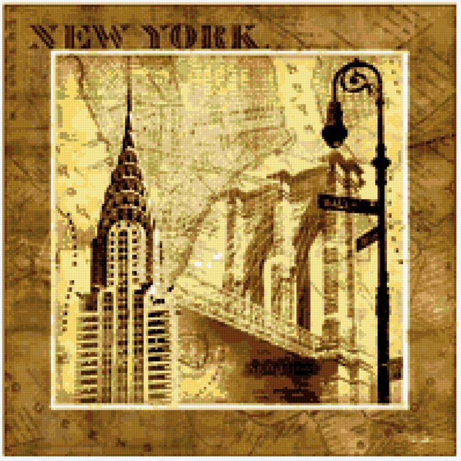 Нью-Йорк - картина, город, винтаж - предпросмотр
