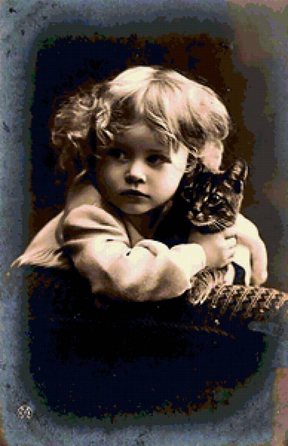 Рэтро - дети, кот - предпросмотр