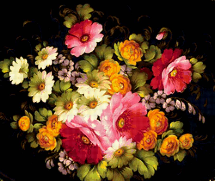 Жостовский мотив. Для подушечки. - жостовская роспись, подушка - предпросмотр