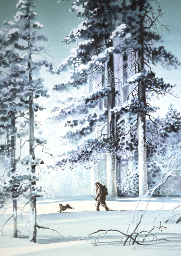 Северные дни - люди, пейзаж, собаки, животные, зима - оригинал