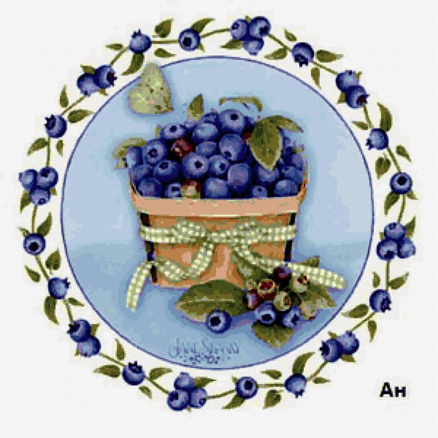 Подушка "ВКУСНАЯ ЧЕРНИКА" - на подушку, скатерть, венок, цветы, черника, ягоды - предпросмотр