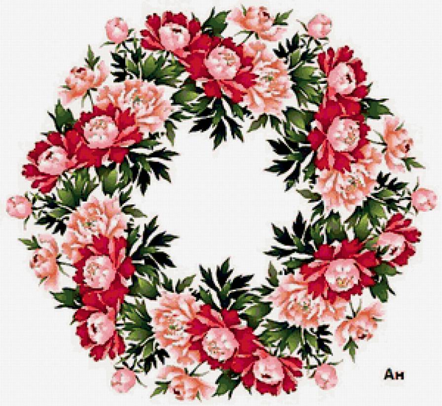 Подушка "ПИОНЫ" - венок, букет, цветы, пионы - предпросмотр