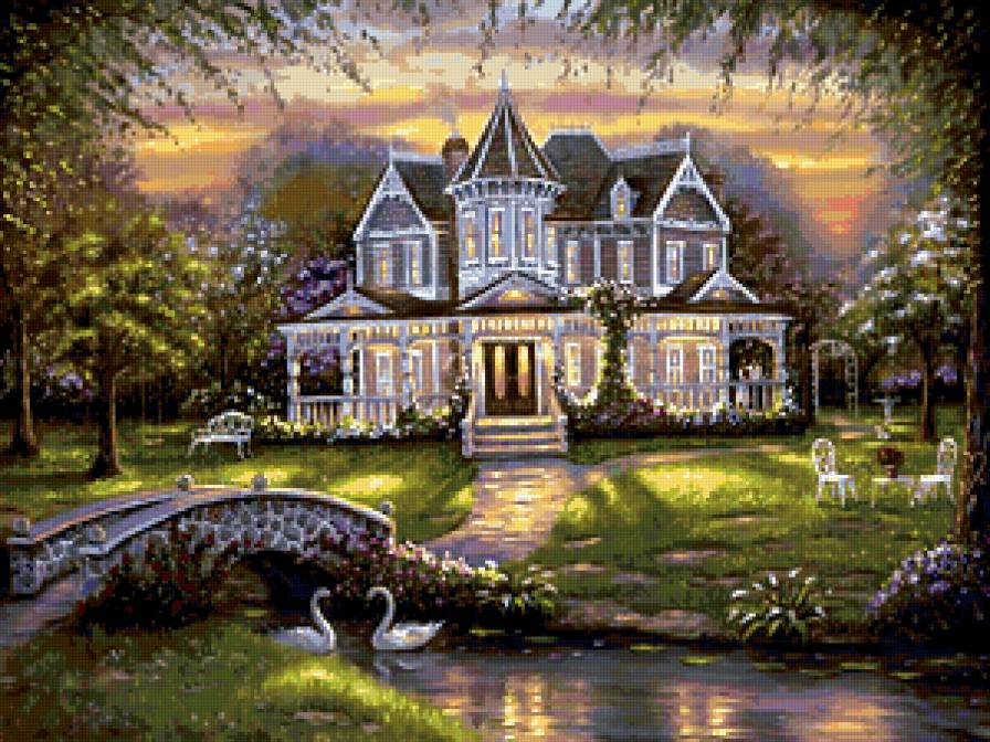 летний вечер - вечер, дом, река - предпросмотр