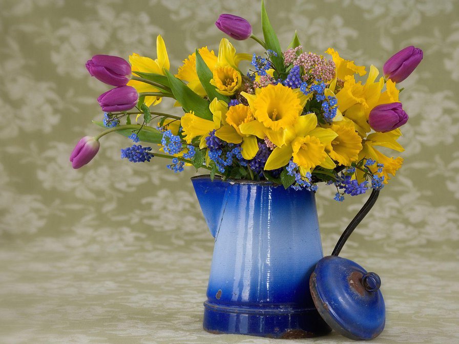 Букет - нарцис, букет, цветы, тюльпан - оригинал