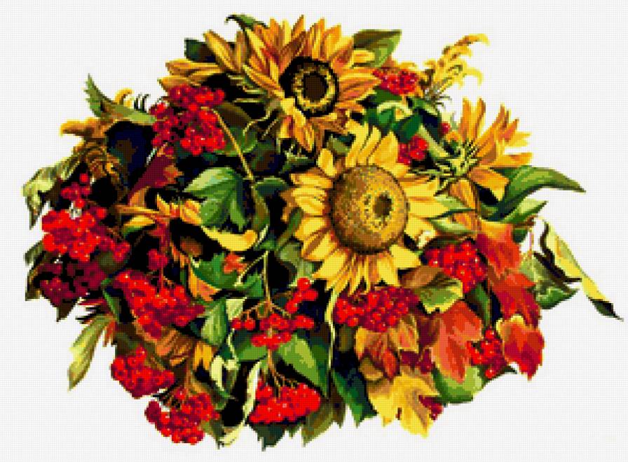 Серия "Букет" - подсолнухи, ягоды, букет, цветы, рябина - предпросмотр