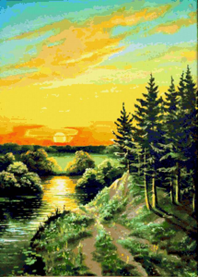 Серия "Пейзажи" - лето, закат, река, пейзаж, лес - предпросмотр