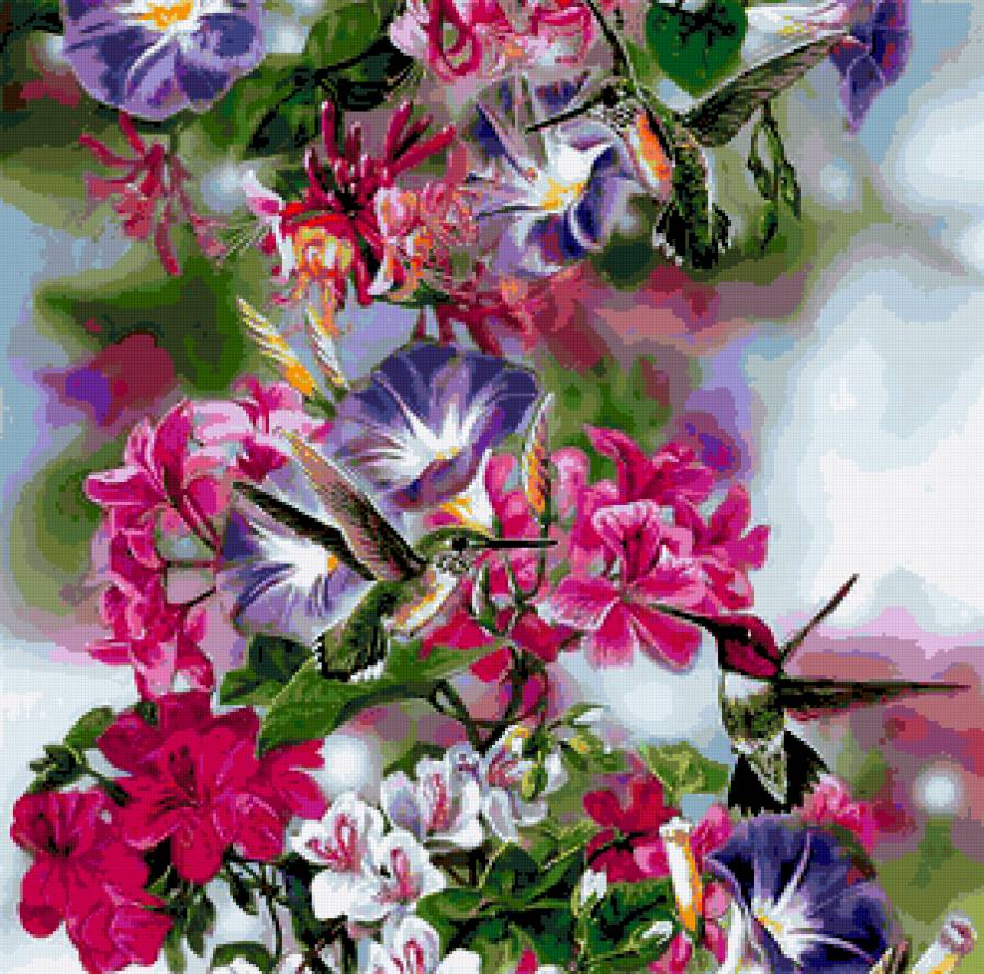 Подушка "Колибри" - цветы, птицы, колибри - предпросмотр