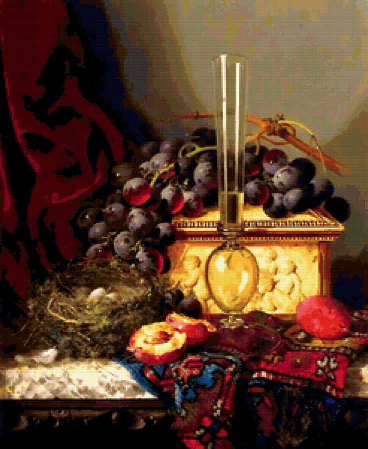 НАТЮРМОРТ - фрукты, старый комод, от известных авторов викторианскй эпохи - предпросмотр