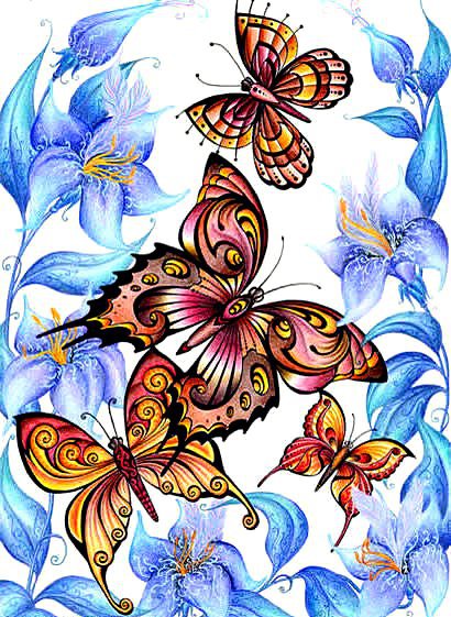 Бабочки и цветы - цветы, бабочки - оригинал