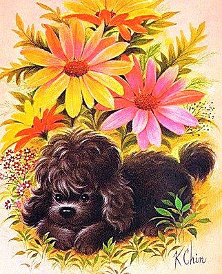 Кудрявая собачка - собачка, цветы - оригинал