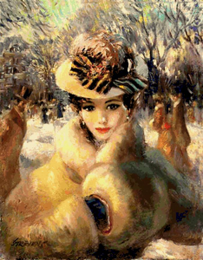 Девушка с муфтой - люди, девушки, женский образ - предпросмотр