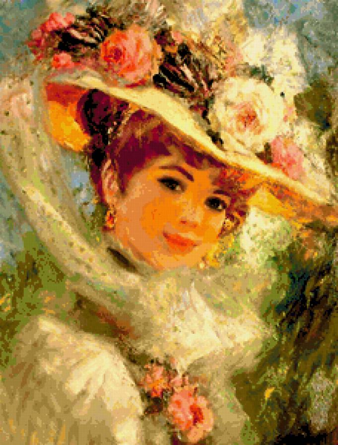 Девушка в шляпке с розами - девушки, розы, женский образ, цветы - предпросмотр