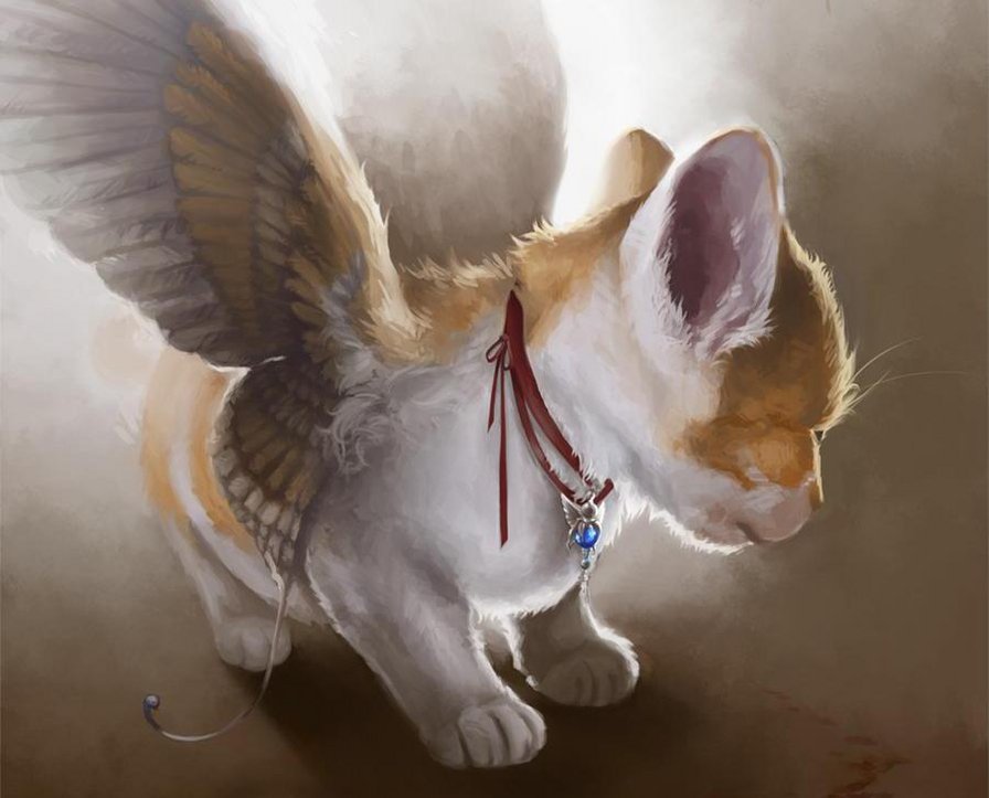 мантикора - котенок, кошка, крылья, фентези, животные - оригинал