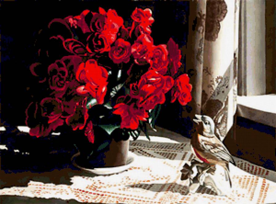 Розы на окне - розы, цветы, букет - предпросмотр