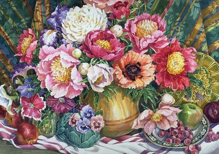 Серия "Букет" - анютины глазки, букет, пионы, маки, цветы - оригинал