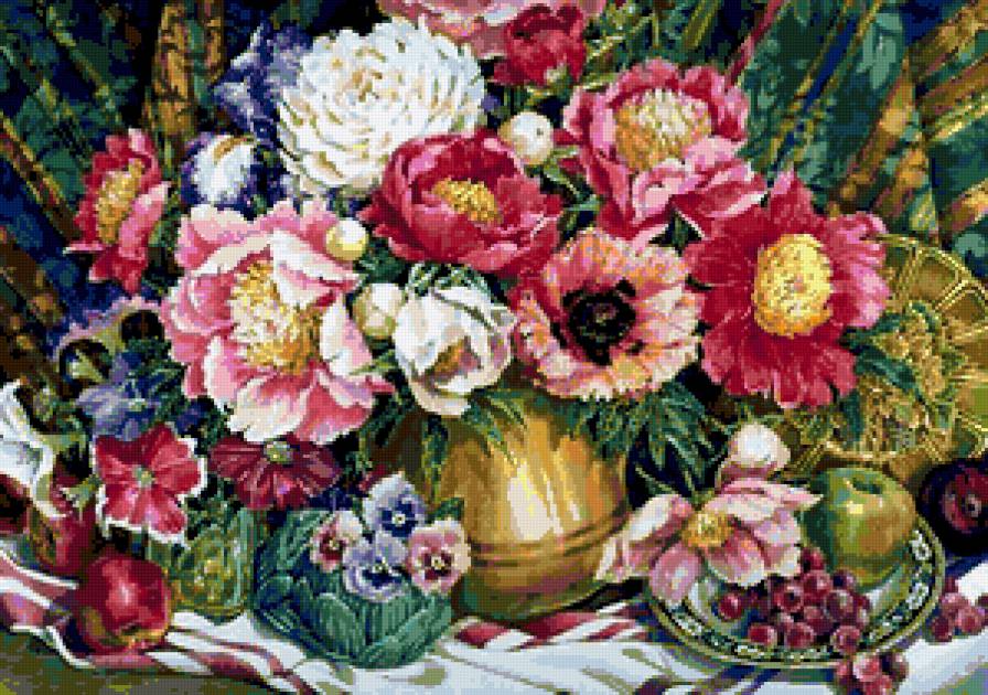 Серия "Букет" - маки, анютины глазки, пионы, цветы, букет - предпросмотр