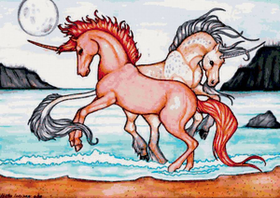 единороги - миф, мифология, море, фентези, лошадь, сказка, рисунок, единорог - предпросмотр